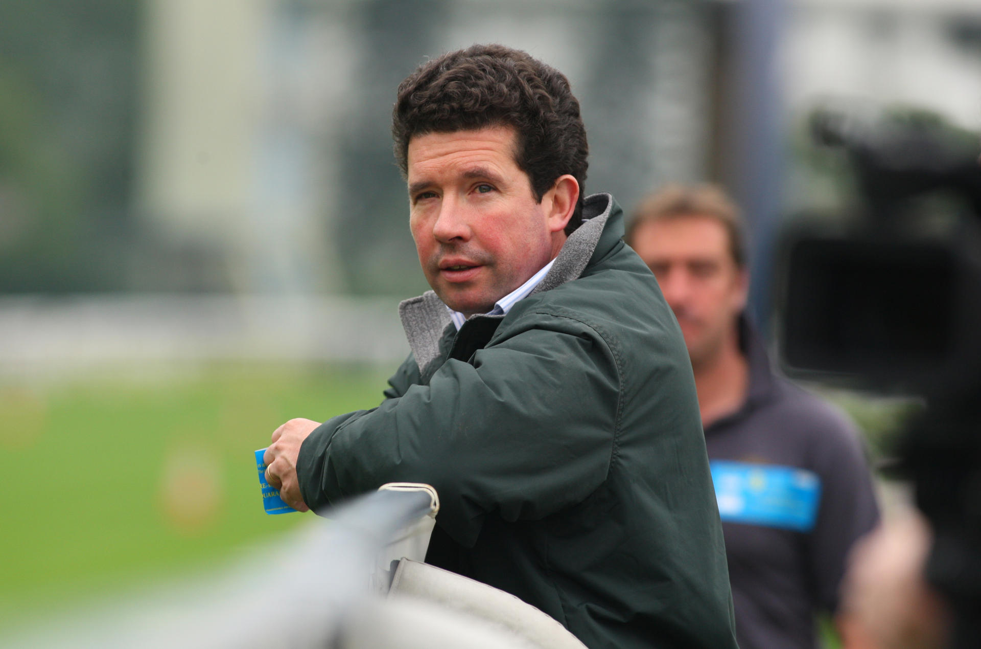 Dunaden's trainer Mikel Delzangles monitors the international stayer's gallop at Sha Tin. Photo: Kenneth Chan