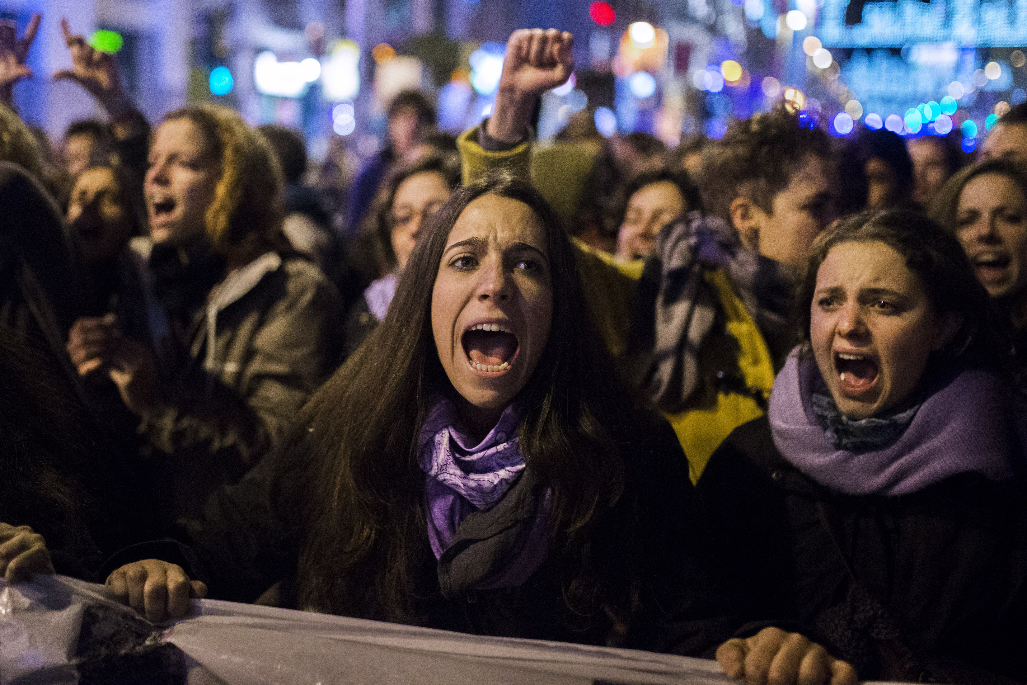 Protesters shout slogans during a protest over abortion in Madrid, Spain on Friday: Photo: AP