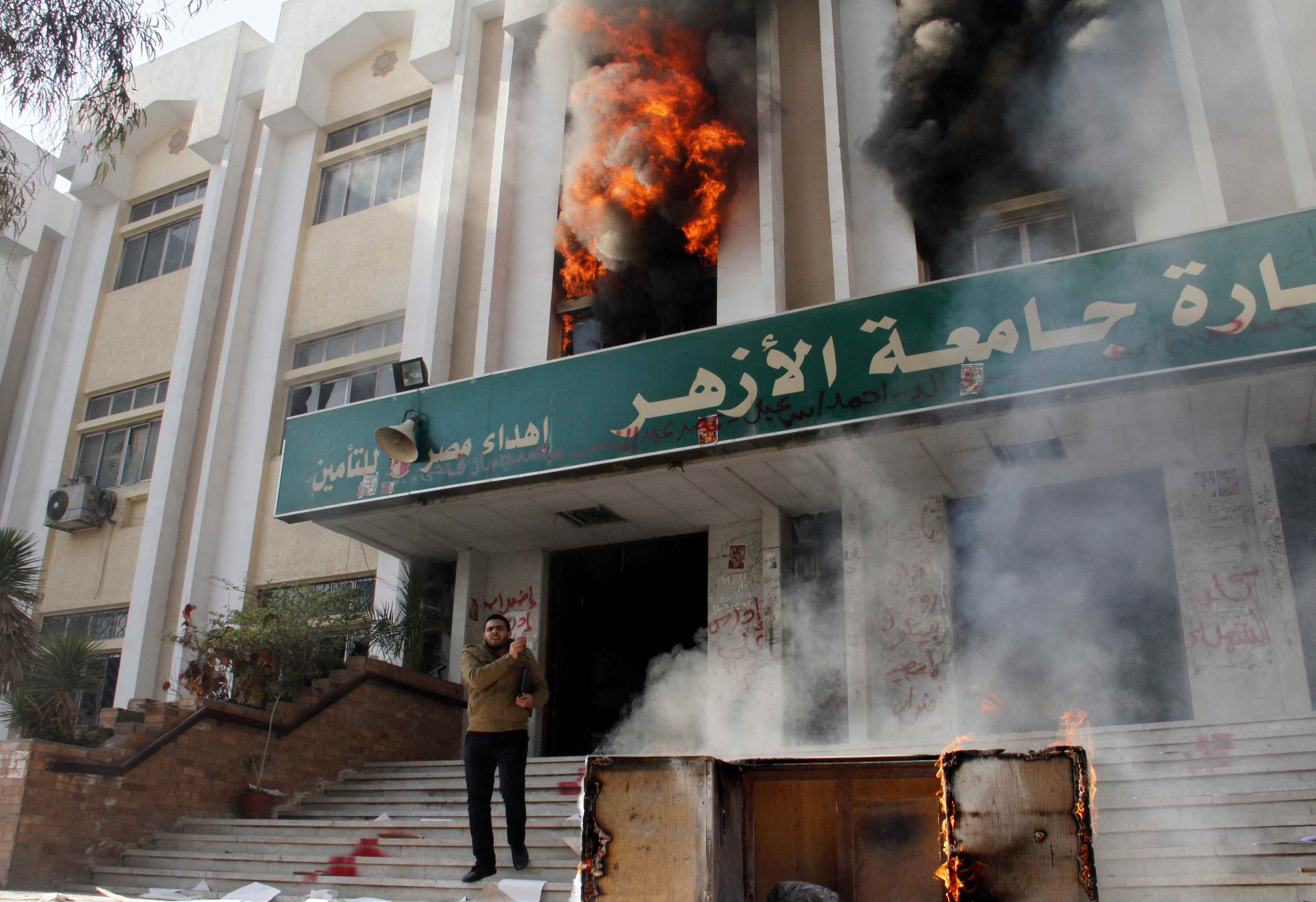 Cairo's Al-Azhar University after supporters of the Muslim Brotherhood set fire to it on Saturday. Photo: AFP
 