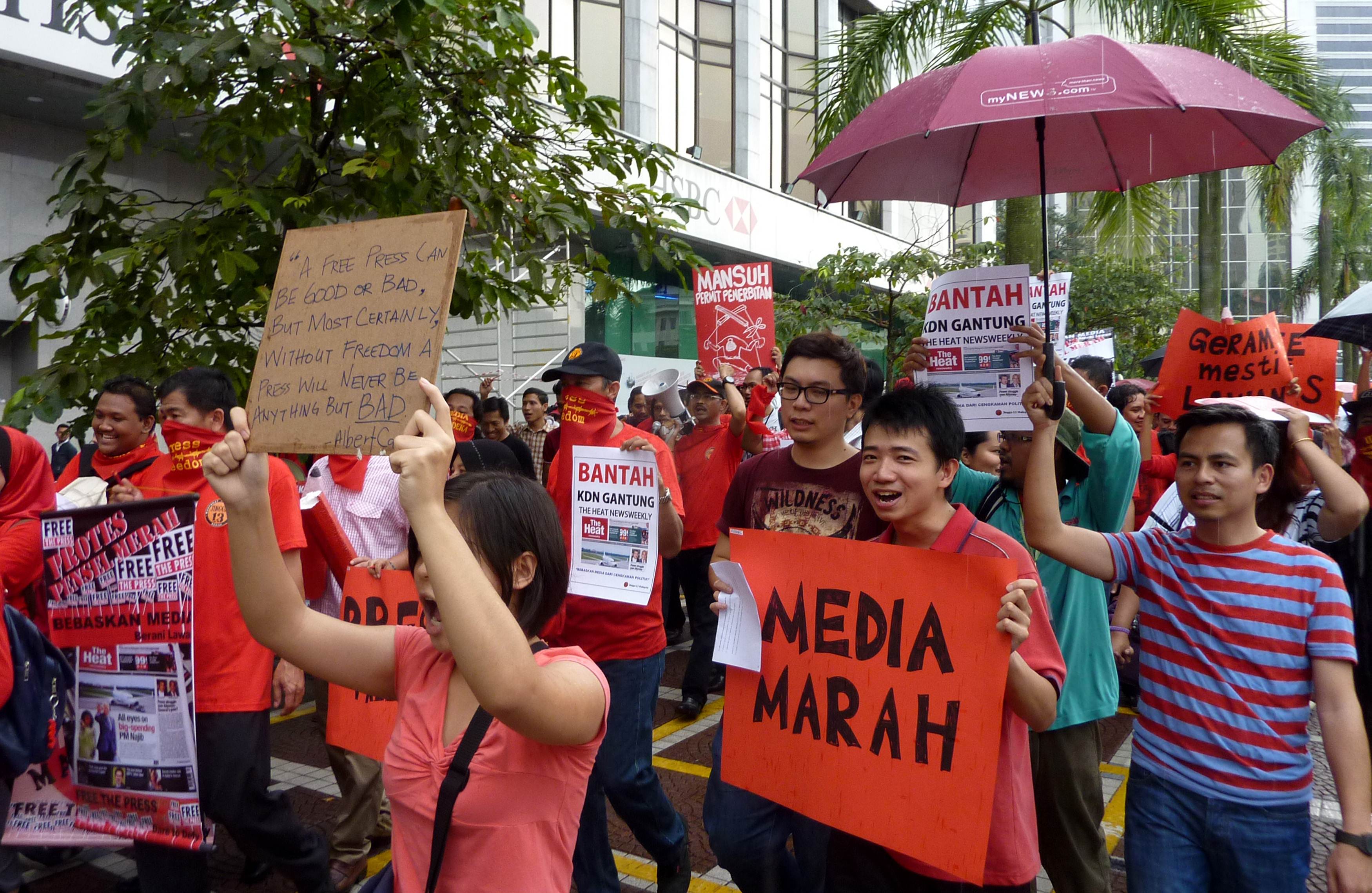 Malaysian journalists protest in Kuala Lumpur on Saturday. Photo: AFP