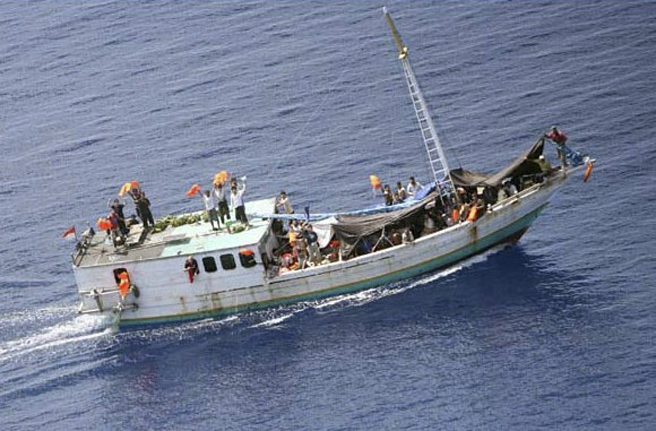 A boat carrying suspected illegal immigrants seen from a Border Protection Command aircraft in Australian waters. Photo: Reuters