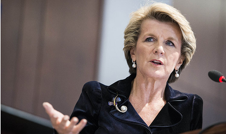 Australian Foreign Minister Julie Bishop speaks at the Center for Strategic and International Studies on Wednesday. Photo: AFP