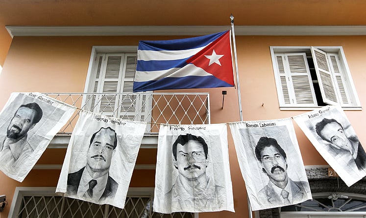 Posters with portraits of the so-called 'Cuban Five' jailed by the United States. Photo: AFP