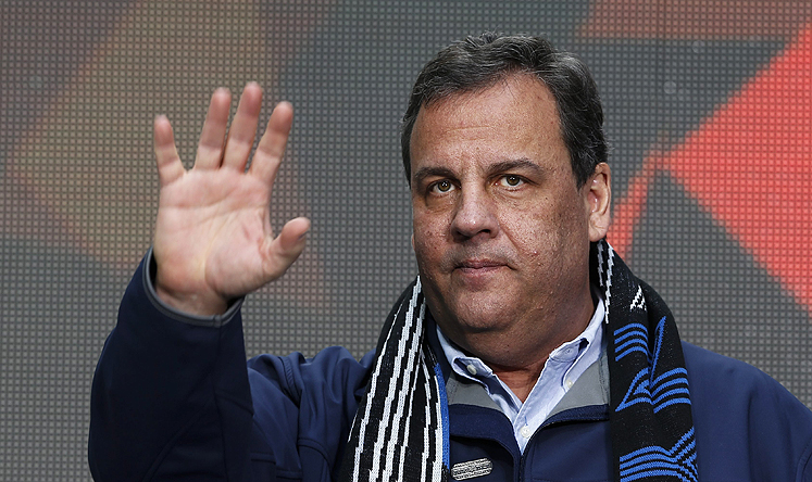 Chris Christie waves to the crowd during a Super Bowl host committee handover ceremony in New York. Photo: EPA 