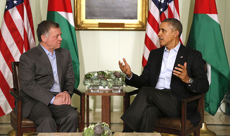 US President Barack Obama meets with Jordan's King Abdullah at Sunnylands in Rancho Mirage, California on Friday. Photo: Reuters