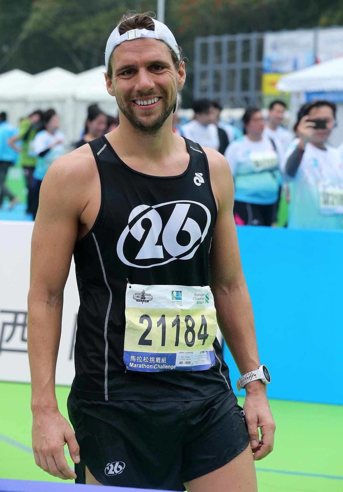 Alexandre Reinert at the finish of his marathon weekend. Photo: Rachel Jacqueline