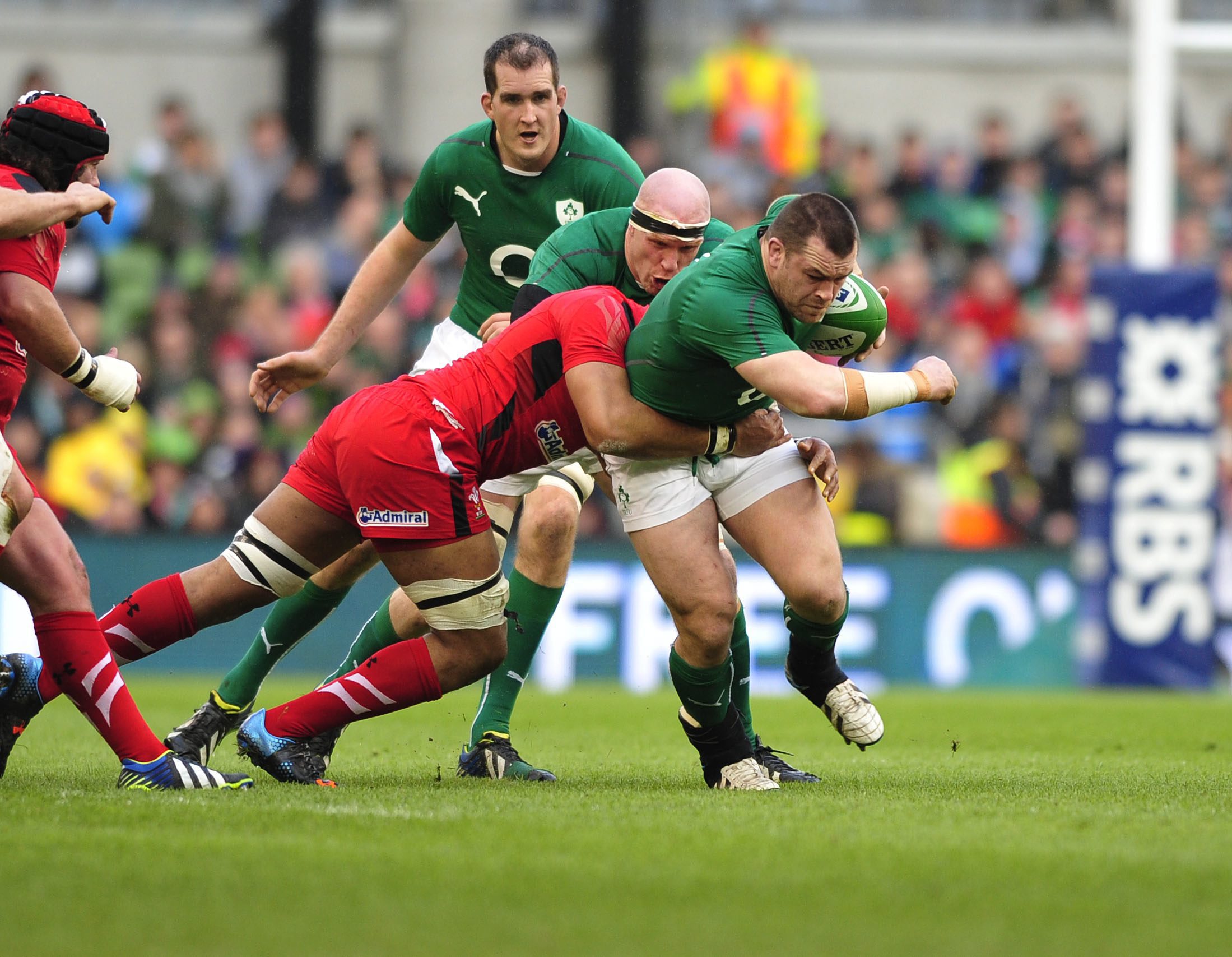 Cian Healy powering through against Wales last time out. Photo: EPA