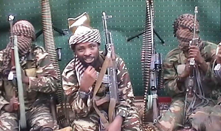 Nigerian Islamist extremist group Boko Haram leader Abubakar Shekau (centre). Photo: AFP