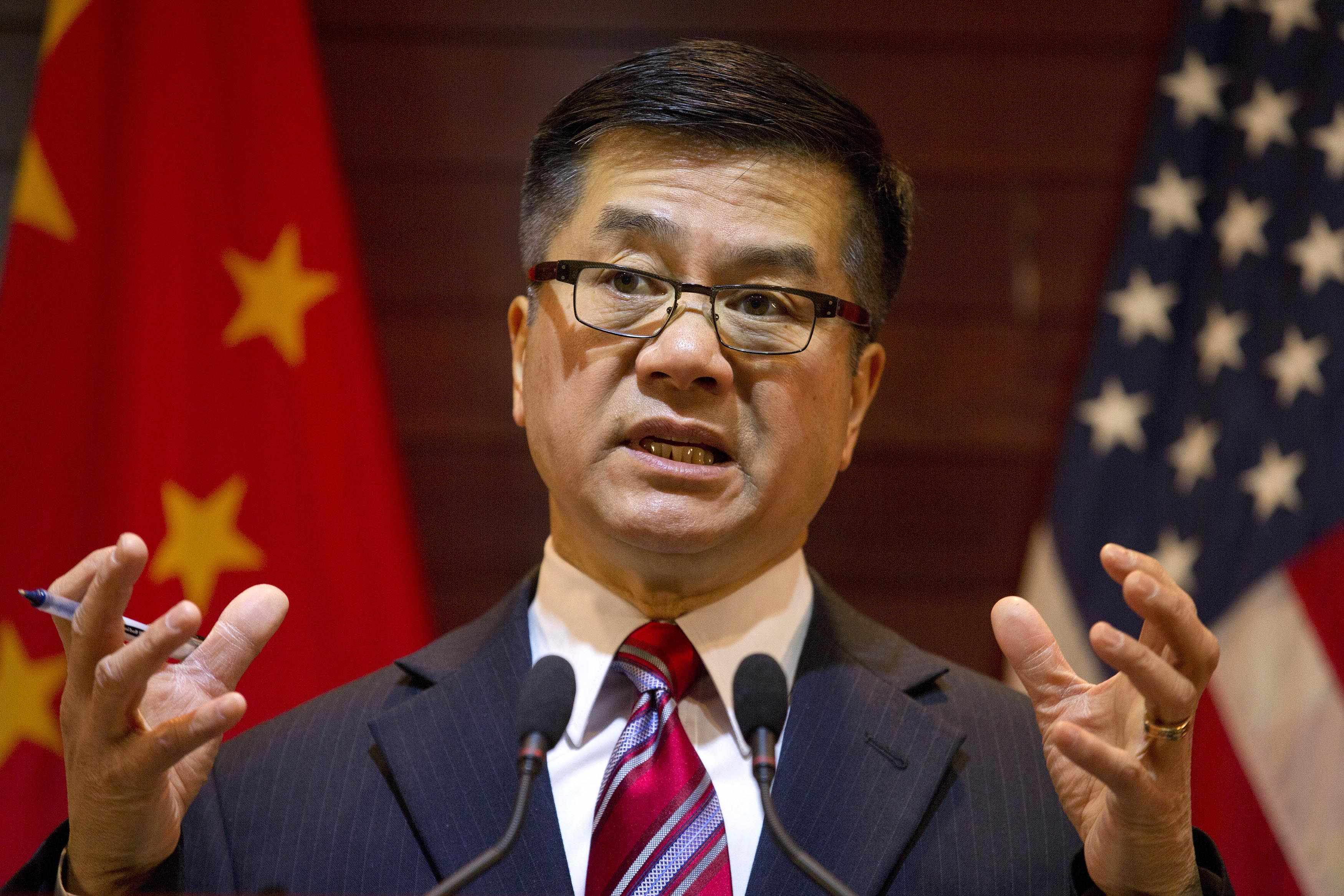 Outgoing US ambassador to China, Gary Locke, speaks during a farewell news conference held at the US embassy, in which he urged Beijing to improve its human rights record. Photo: Reuters
