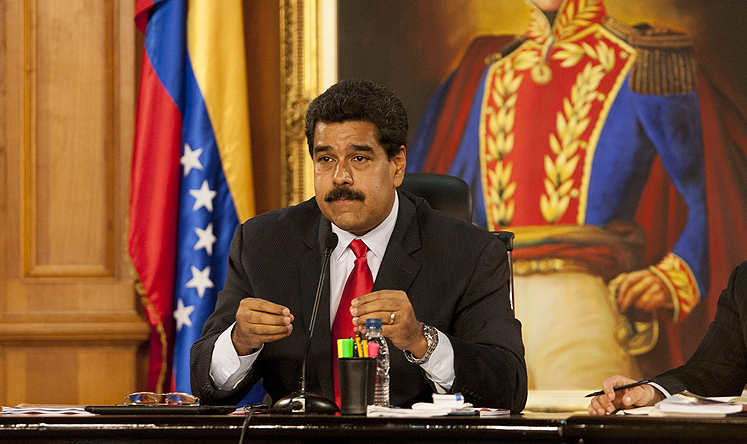 Venezuela's president, Nicolas Maduro, speaks at the Miraflores Palace in Caracas, on Wednesday. Photo: EPA