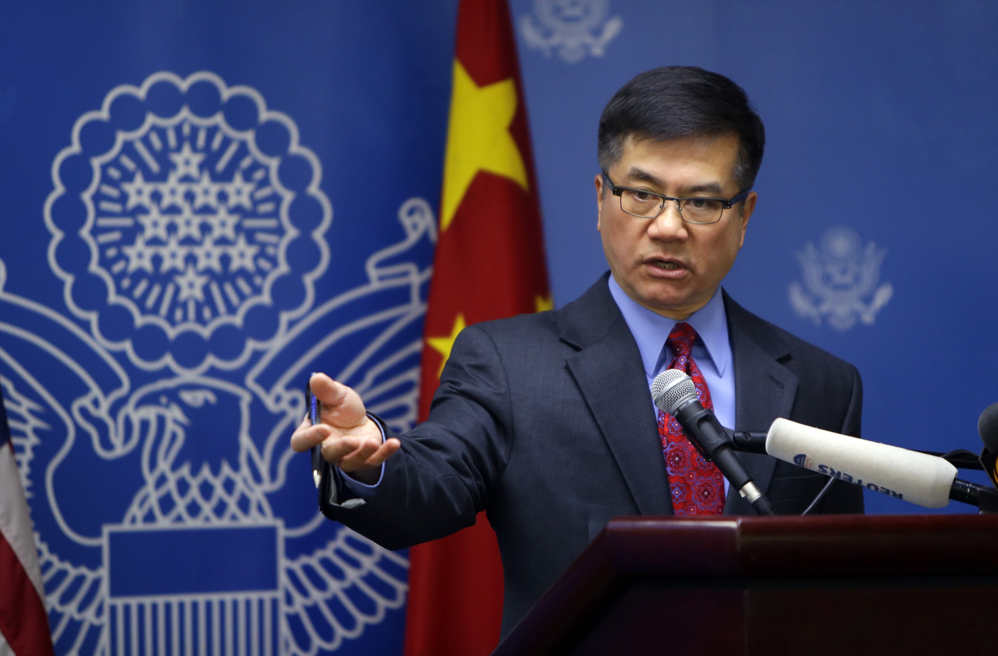 Outgoing US Ambassador Gary Locke speaks at a conference in Beijing on Wednesday. Photo: Reuters