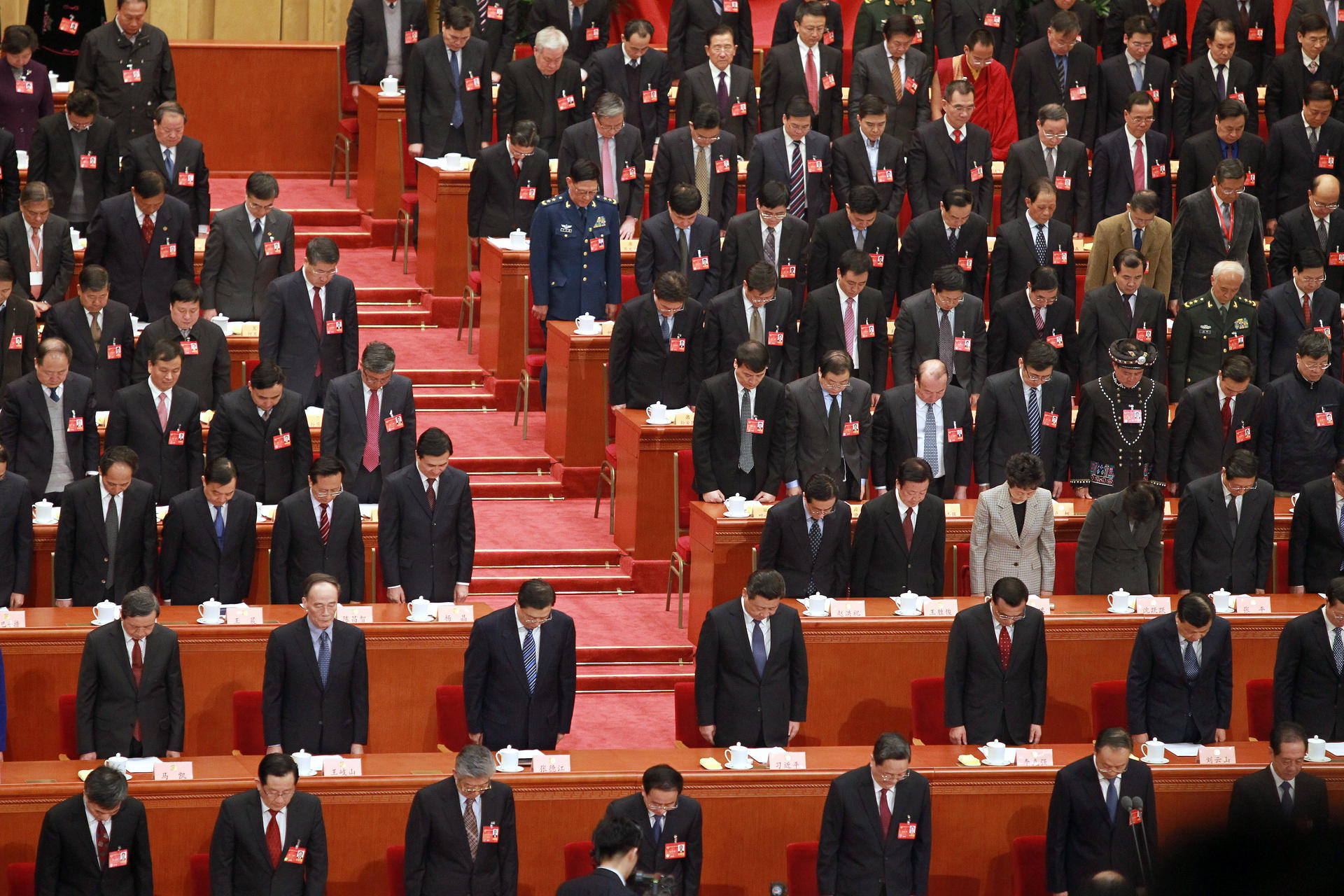 A moment's silence for the victims at the Chinese People's Political Consultative Conference in Beijing. Photo: Simon Song