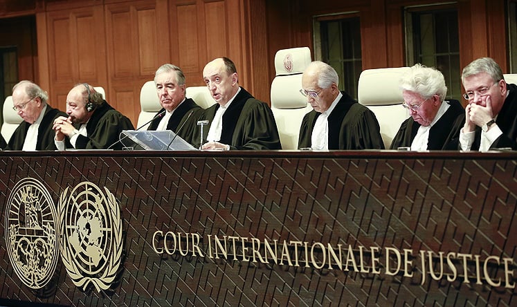 Judges at the International Court of Justice in The Hague, Netherlands, on Monday. Photo: AP