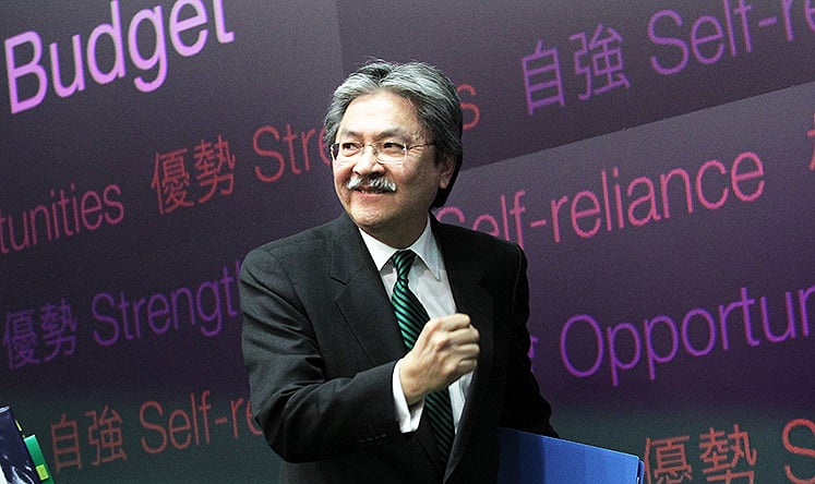 Financial Secretary John Tsang Chun-wah speaks to the media after delivering his budget speech. Photo: Sam Tsang