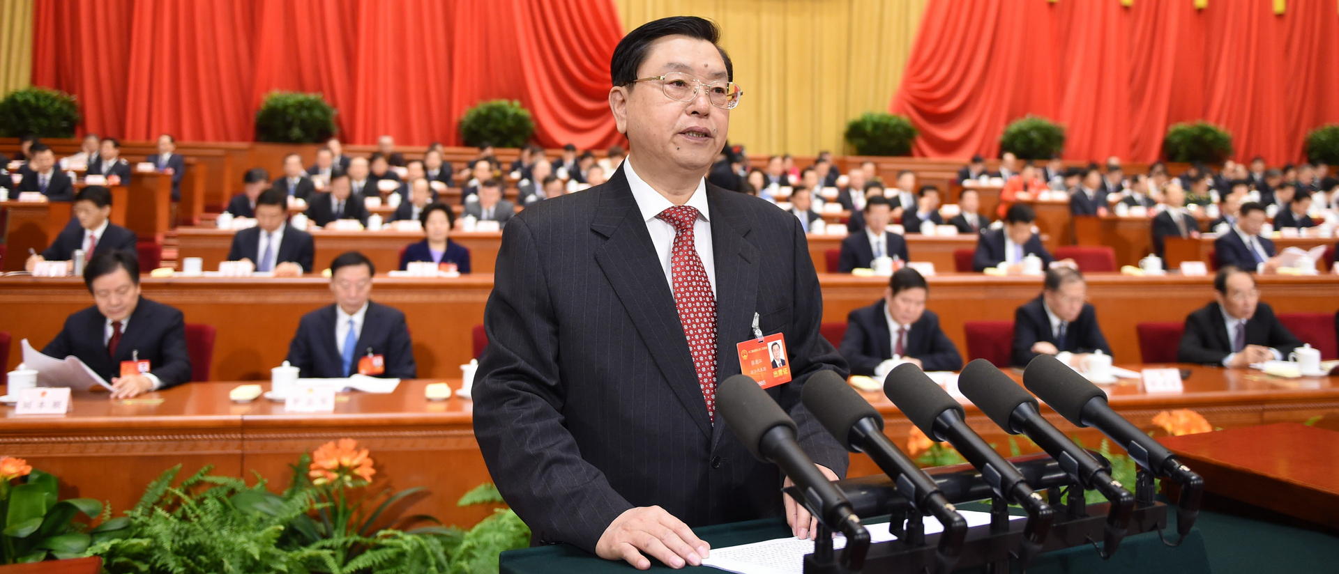 Zhang Dejiang, chairman of the Standing Committee of China's National People's Congress, delivers his work report. Photo: Xinhua
