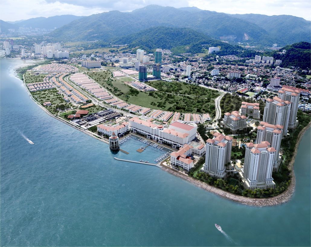 An aerial view of Seri Tanjung Pinang Phase I development, with Quayside development superimposed in the background.