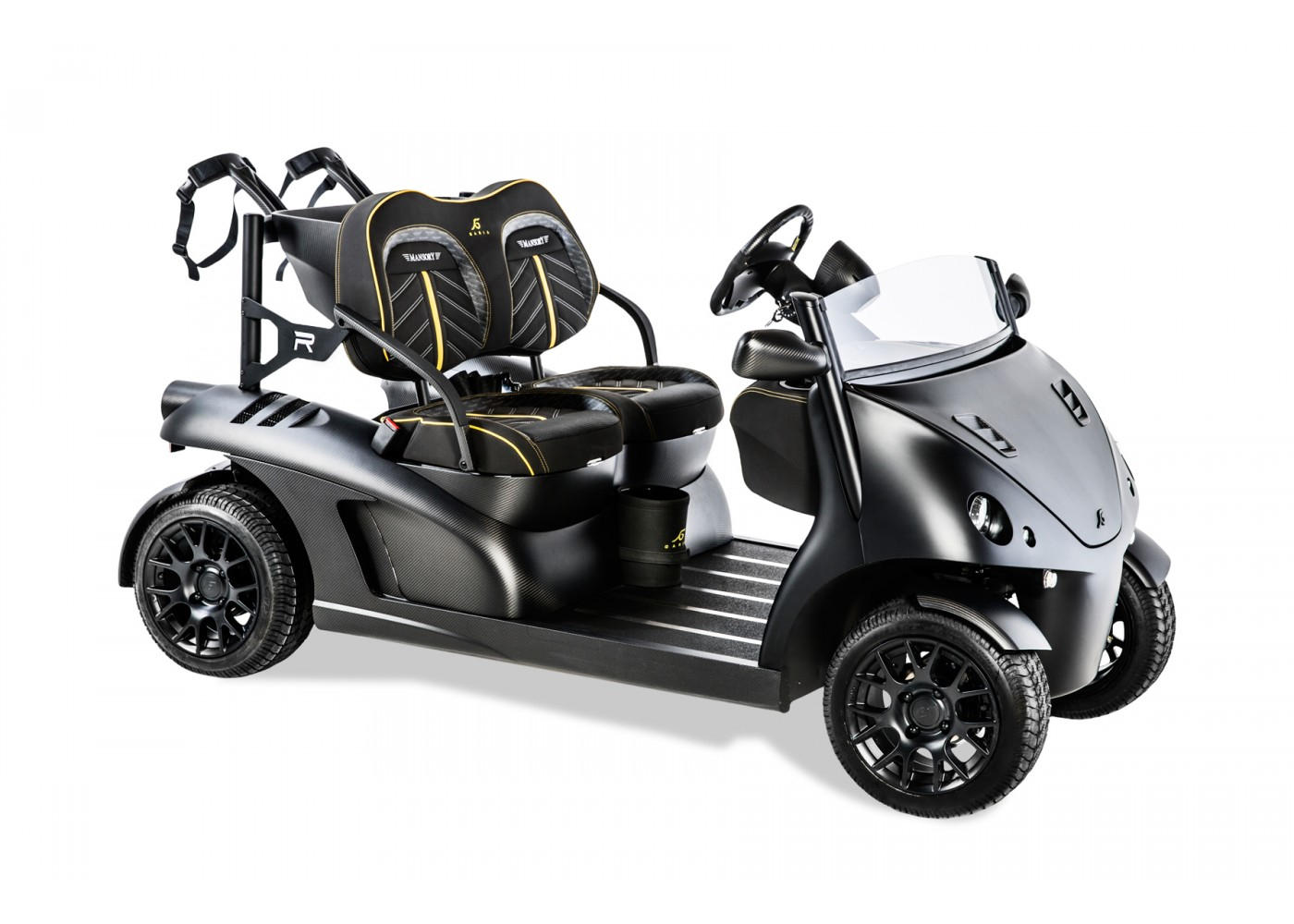 The Garia Mansory Currus (above, and the driver’s control centre below) is the Rolls-Royce of golf carts, and there are only seven worldwide. 