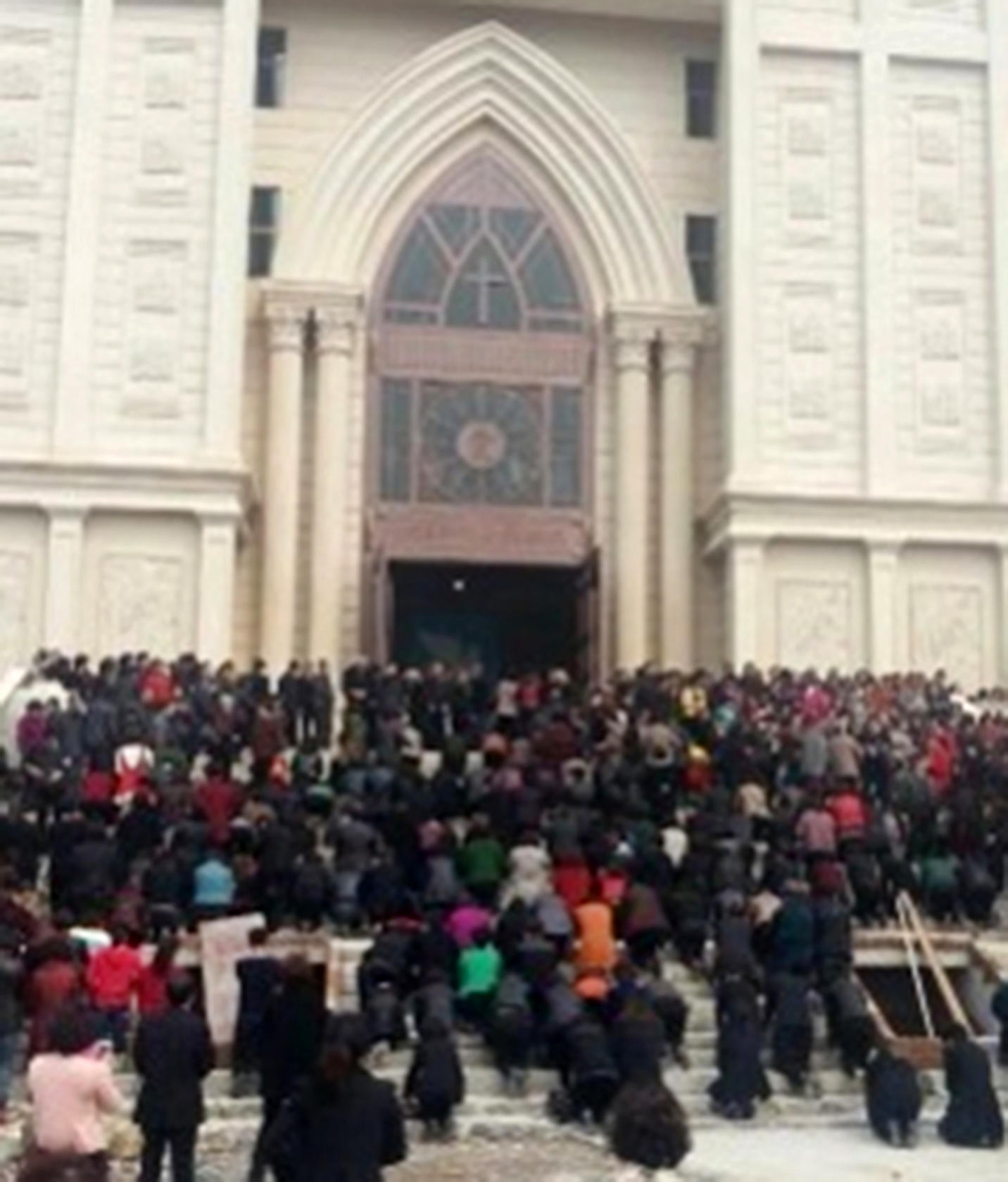 Churchgoers in front of Sanjiang church. Photo: SCMP