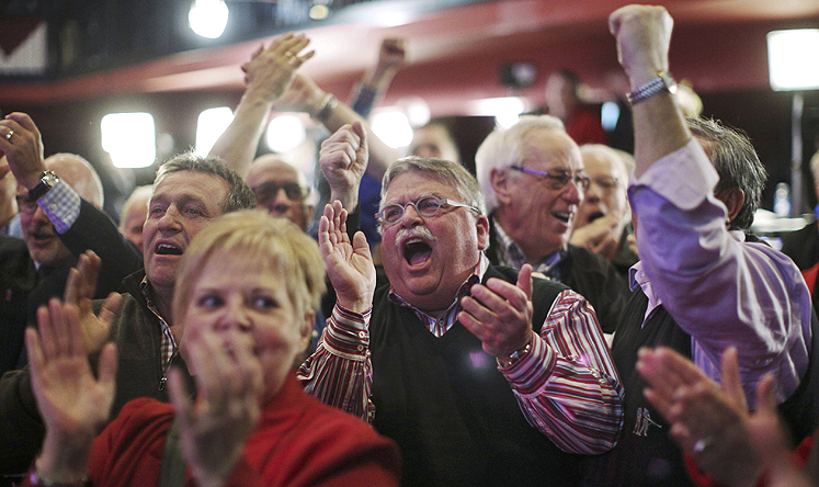 Liberal supporters cheer at the party's headquarters in Quebec. Photo: Reuters