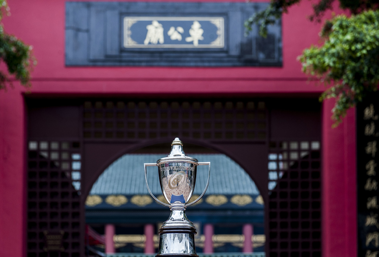 The IRB Junior World Rugby Trophy pictured at the Che Kung Temple in Sha Tin. Photo: HKRFU