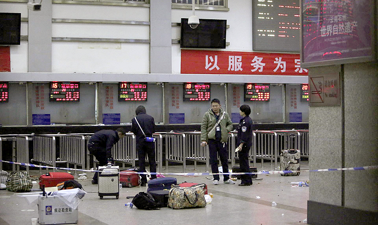 The scene at Kunming railway station on March 2, a day after attackers with knives killed 29 people and injured more than 140. Photo: Reuters