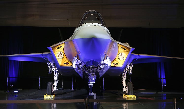 A new US Air Force F-35A fighter jet in a hangar prior to unveiling at Luke Air Force Base in Arizona. Photo: AP