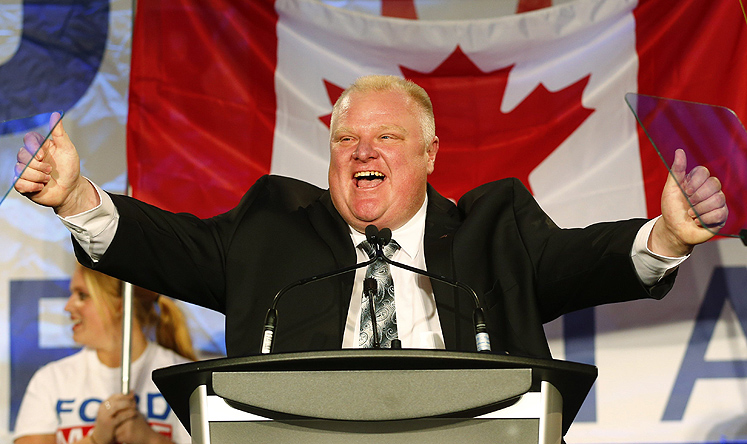 Toronto Mayor Rob Ford during his campaign launch party in Toronto on April 17. Photo: Reuters