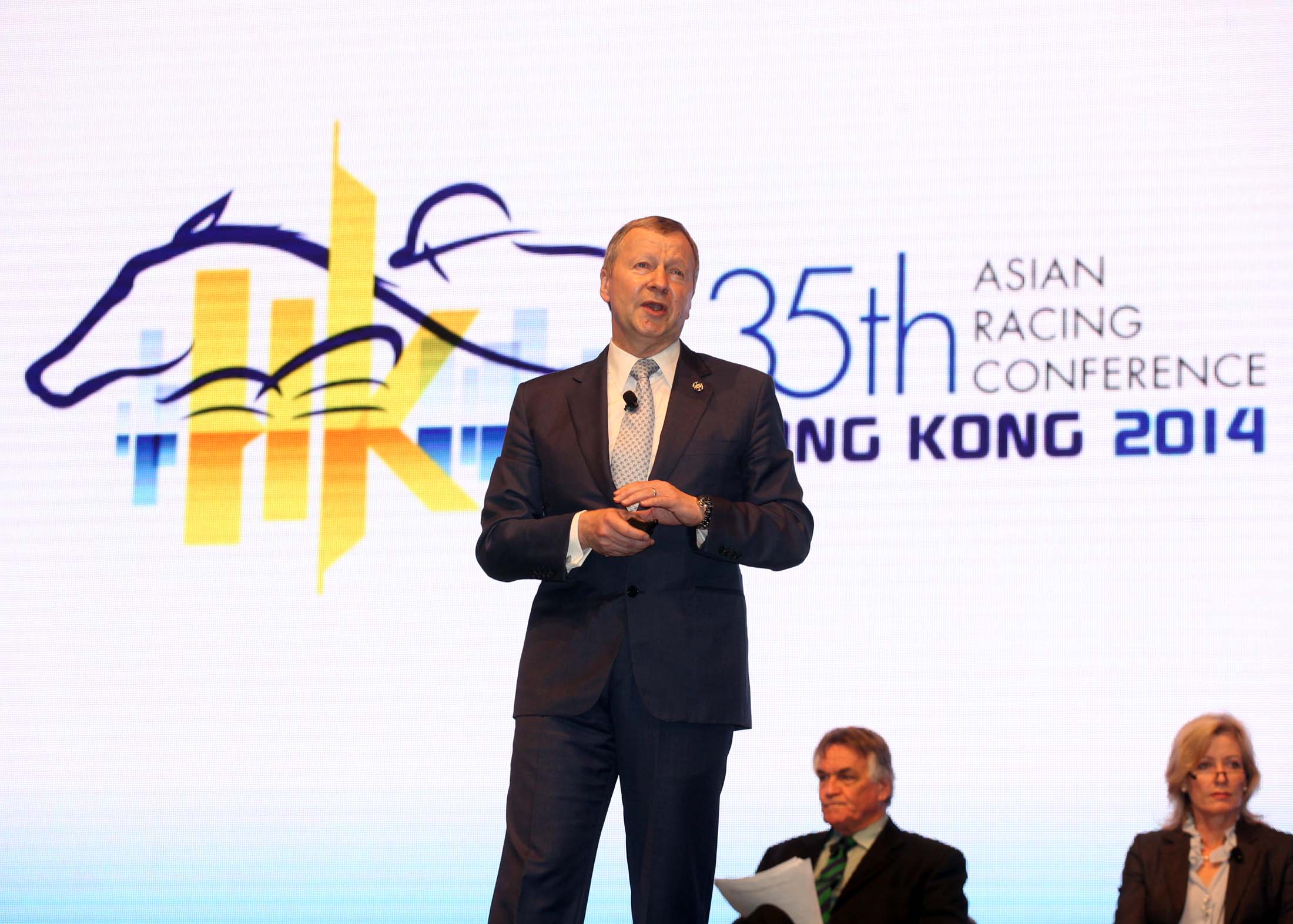 Winfried Engelbrecht-Bresges, Vice Chairman of the Asian Racing Federation and Chief Executive Officer of the Hong Kong Jockey Club, speaks at the conference’s first plenary session, “Racing’s lifeblood – the future landscape for wagering” today.