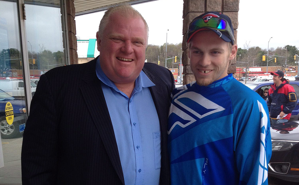 Toronto Mayor Rob Ford poses for a photo with Brody Lisle in Bracebridge, Ontario, on Friday. Photo: AP
