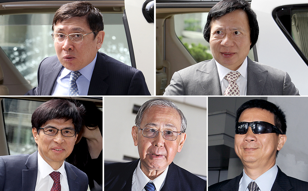 (From top left) Billionaire brothers Raymond Kwok Ping-luen, Thomas Kwok Ping-kwong. (From Bottom left) Thomas Chan Kui-yuen, former chief secretary Rafael Hui Si-yan, executive director of SHKP and former Hong Kong Stock Exchange official Francis Kwan Hung-sang. Photos: Dickson Lee, SCMP Pictures