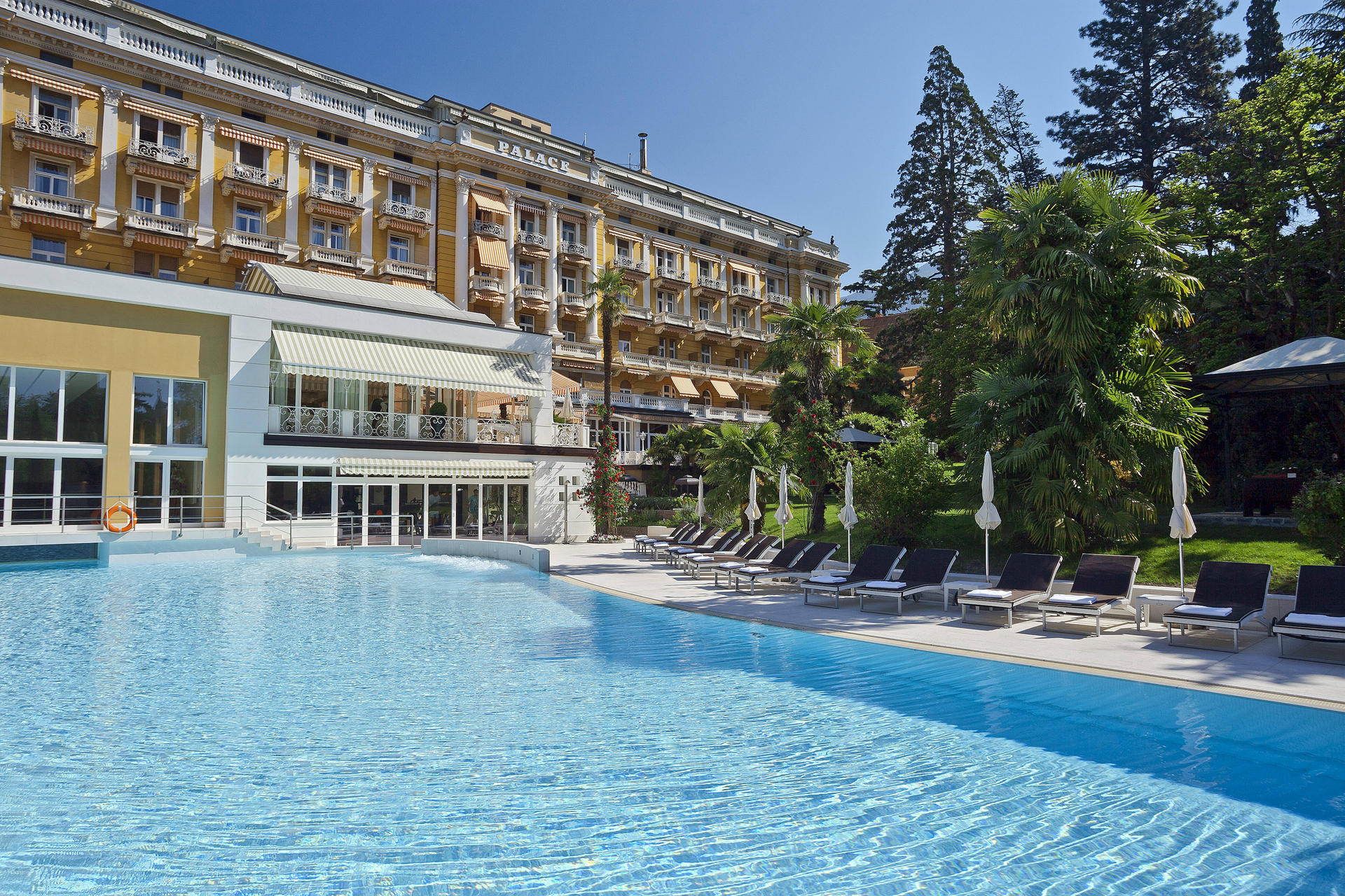 Italy's Palace Merano hotel features a huge swimming pool for guests to enjoy.