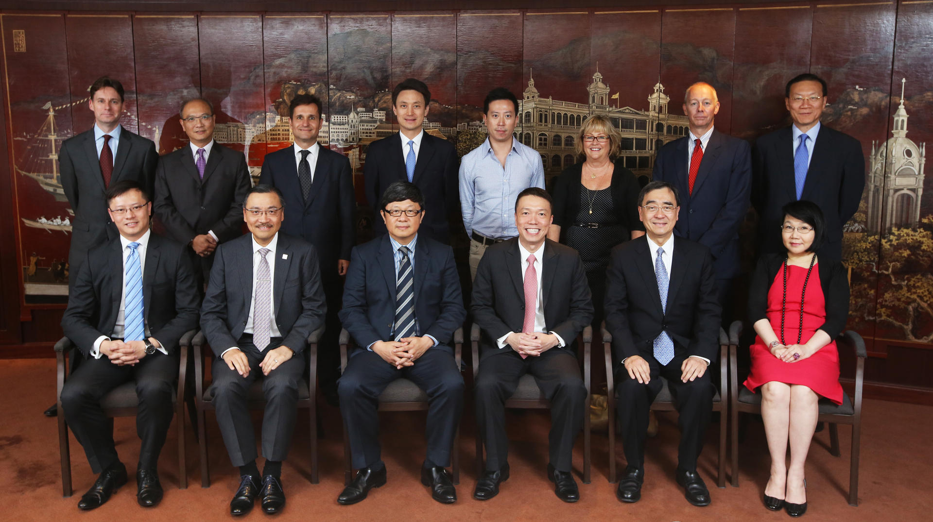 (Front row, from left) Johnny Kwan, the national president of Junior Chamber International Hong Kong; Ronald Yam, the divisional president for Greater China at CPA Australia; Robin Hu, the chief executive of SCMP Group; Ken Lee, the head of commercial for Asia-Pacific and managing director for Hong Kong and Macau at DHL Express; Richard Wong, professor of economics at the University of Hong Kong; Janice Choi of the Chinese General Chamber of Commerce; (back row, from left) Nick Edwards, the business editor of the SCMP; Raymond Lee, the managing director of strategy and business development at Citic Securities; Paul Salnikow, the chairman of the Executive Centre; Harold Wong, the managing director of Dah Sing Banking Group; Norman Lee, the managing director of Lee &amp; Man Chemical; Sally De Souza, the group public relations manager at Mandarin Oriental Hotel Group; Andrew Stokes, the managing director of ClarityEnglish; and Albert Chan, the head of commercial banking at HSBC. Photo: Sam Tsang