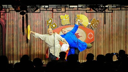 Comedians performing Xiangsheng, also known as Crosstalk - a traditional Chinese style of stand-up comedy. Photo: Screenshot via Global Times