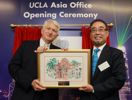 Gene Block, Chancellor of UCLA (left) and David Mong, Vice Chairman of Shun Hing Group attend UCLA Asia Office Opening Ceremony Ocean Centre in Tsim Sha Tsui. Photo: Edward Wong