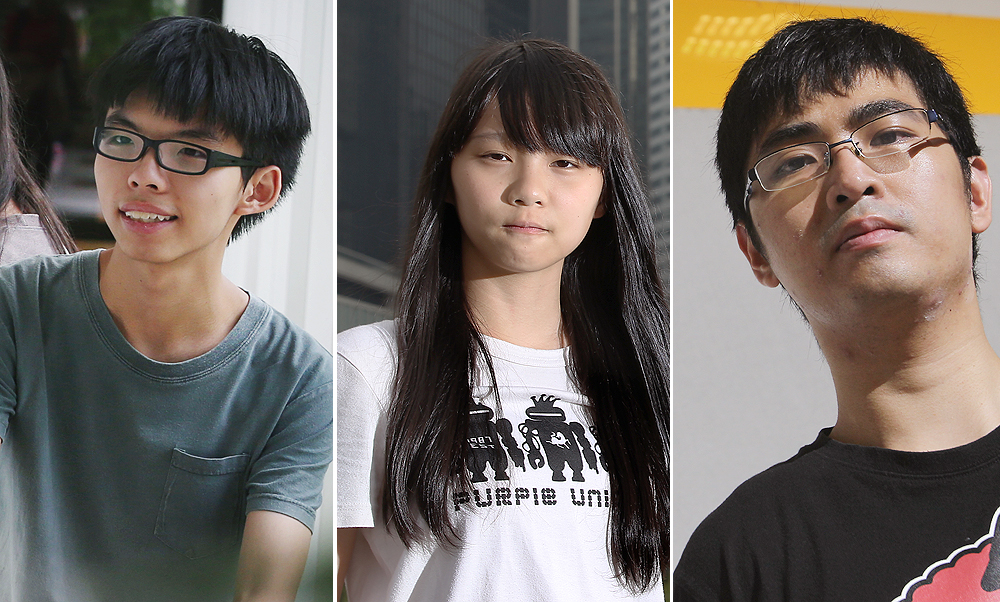 A combination photo of the three Scholarism leaders, Joshua Wong Chi-fung, Agnes Chow Ting, both 18, and Alex Chow Yong-kang, 23. Photo: SCMP Pictures