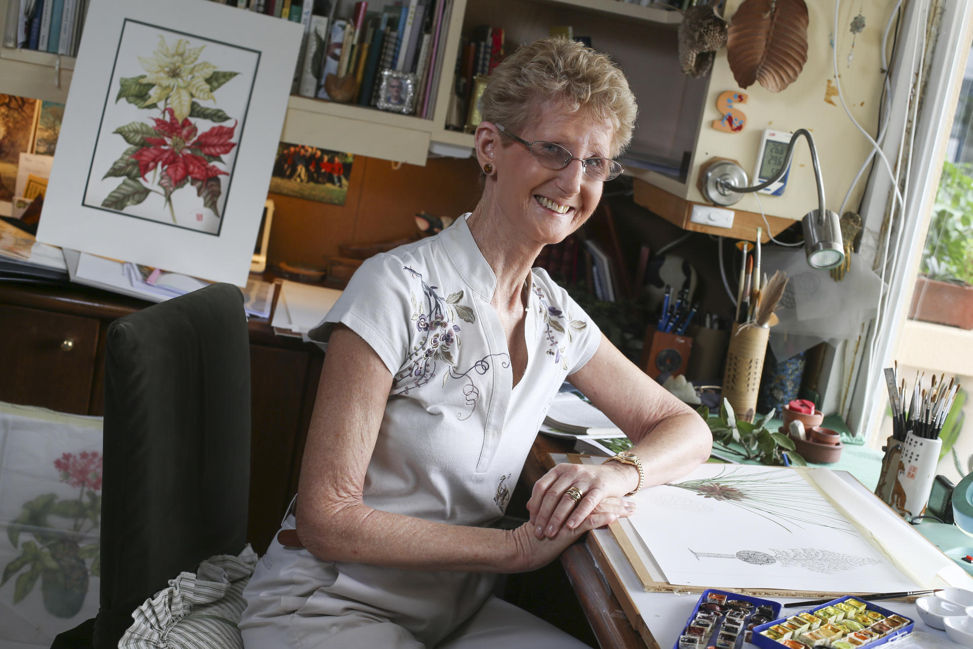 Botanical artist Sally Grace Bunker in her Mui Wo home. Photo: K.Y. Cheng
