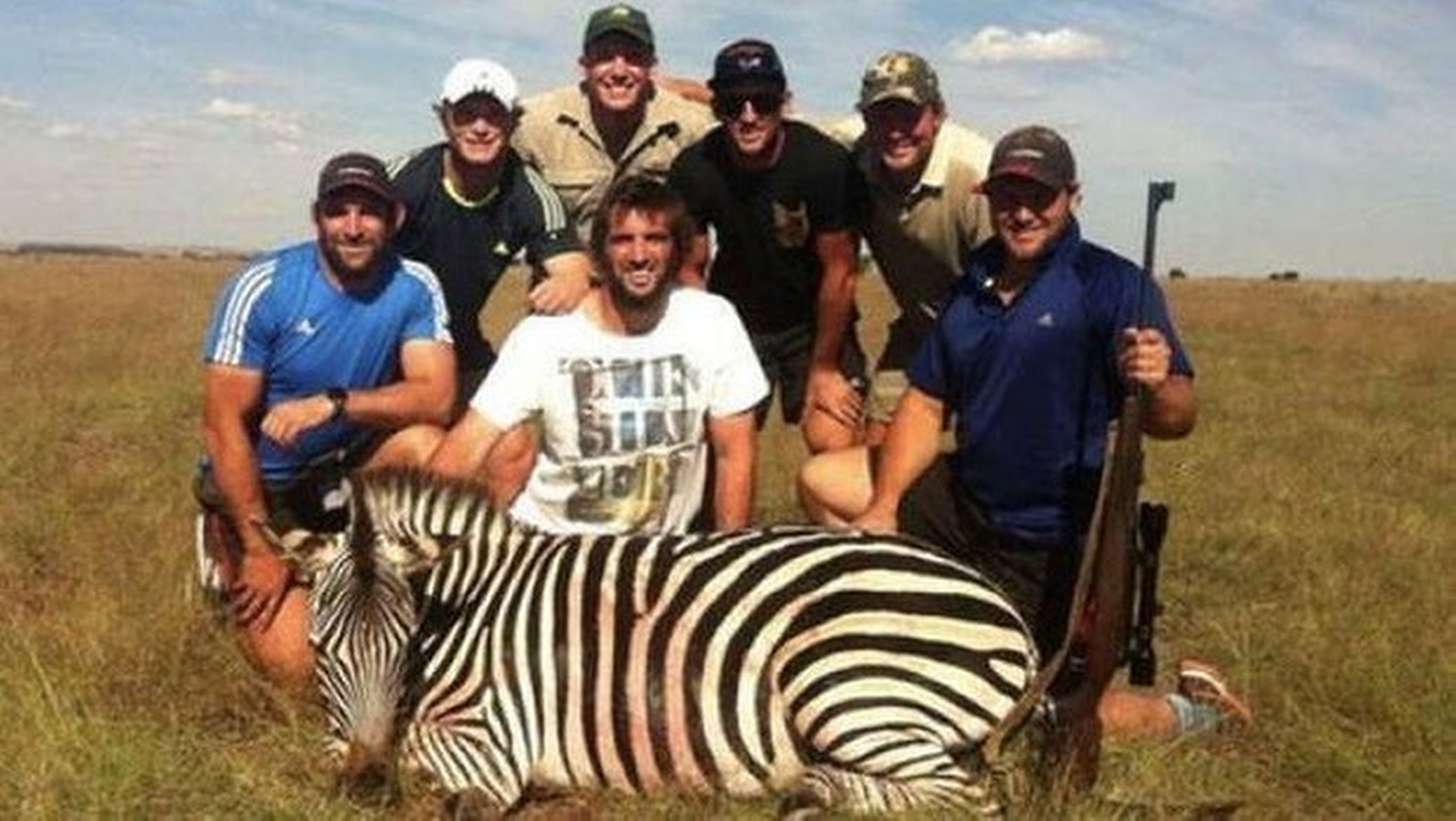 Crusaders players George Whitelock, Tyler Bleyendaal, Sam Whitelock, Tom Taylor and Ben Funnell with guides on a hunting trip in South Africa. Photo: SCMP Pictures
