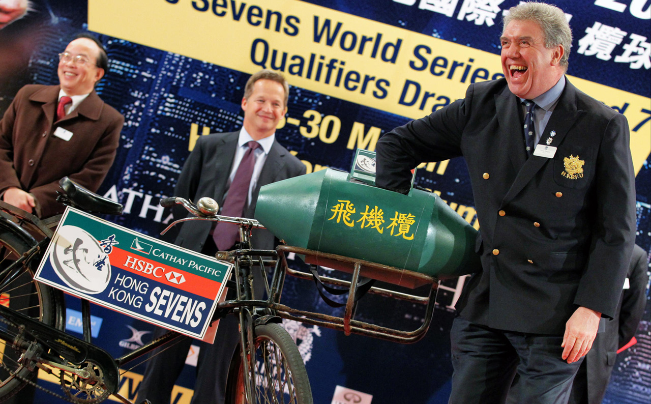 Trevor Gregory (right), chairman of the Hong Kong Rugby Football Union, at the official draw for the Cathay Pacific/HSBC Hong Kong Sevens earlier this year. Photo: Nora Tam/SCMP