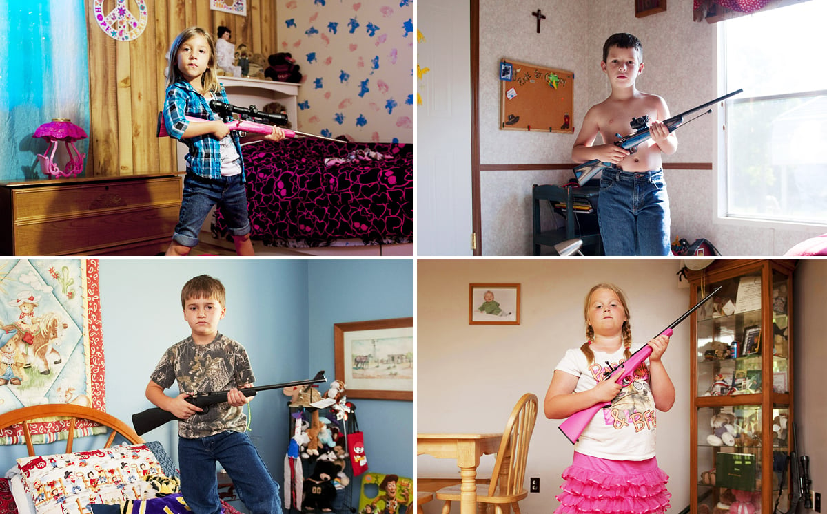 Junior shooting enthusiasts from the US state of Louisiana pose with their firearms as part of a series of images by Belgian photographer An-Sofie Kesteleyn, titled My Little Rifle. Kesteleyn was inspired to travel to the US south last year to photograph American children with their guns after reading about the accidental killing of a two-year-old Kentucky girl by her five-year-old brother, who shot her with a .22-calibre “Crickett” rifle marketed at children. 