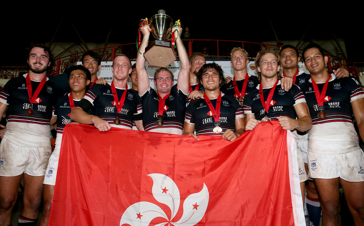 Hong Kong celebrate their second consecutive 2014 Asian Sevens Series triumph after defeating Japan in Sunday's Cup final at the Malaysia Sevens. Photos: ARFU