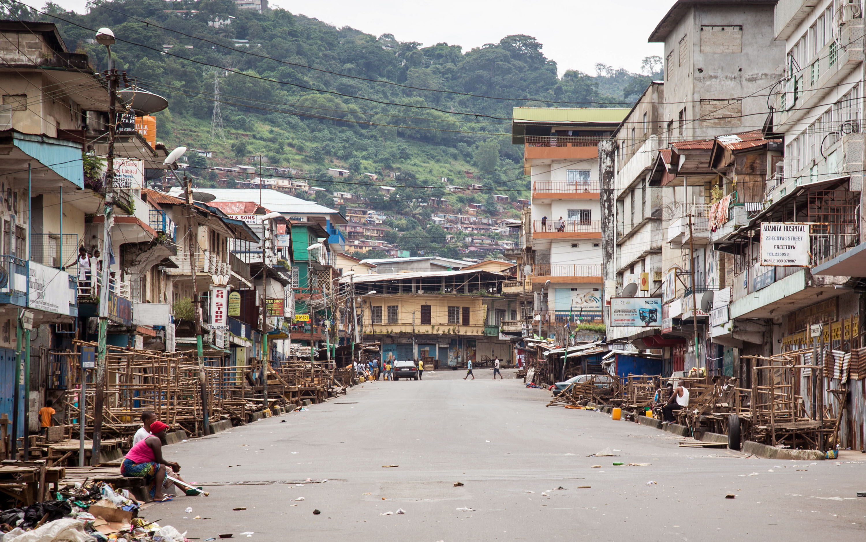 Few people are out on the street in Freetown, Sierra Leone, during a three-day lockdown over the weekend to prevent the spread of the Ebola virus. Photo: AP