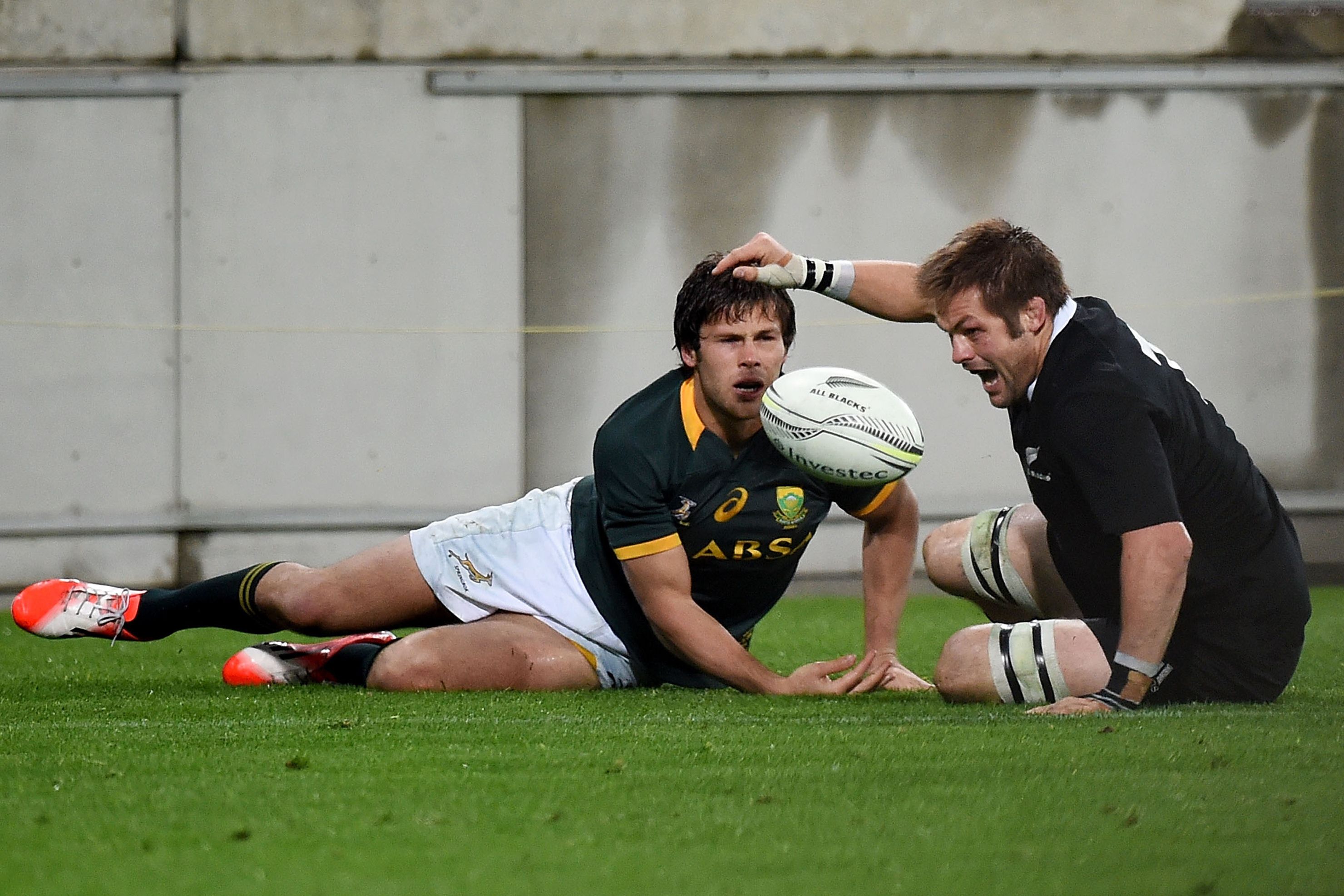 Jan Serfontein couldn't stop All Blacks captain Richie McCaw scoring in their last test, but he has been the Springboks' top tackler. Photo: AFP