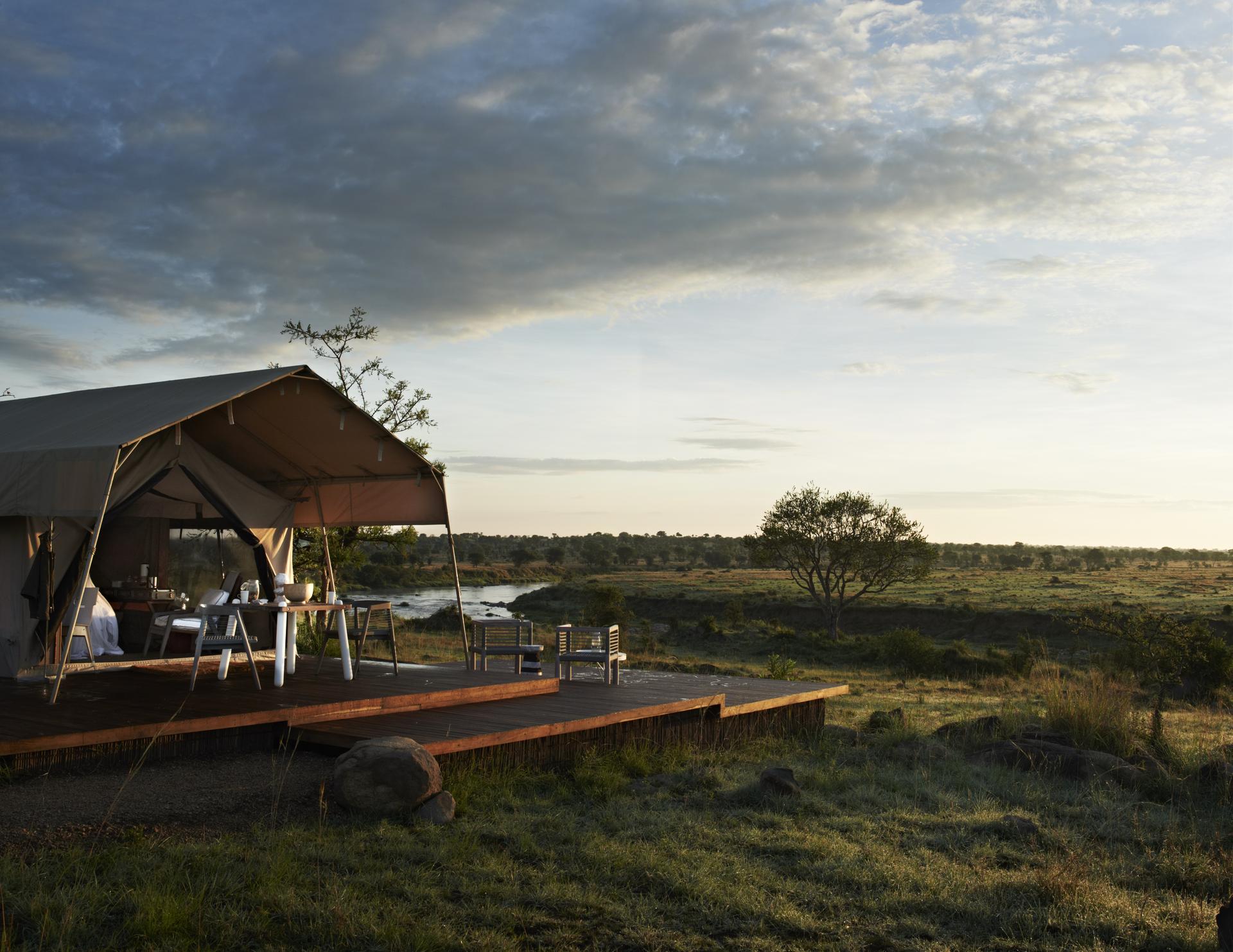 Singita's latest Mara River Tented Camp in the Lamai Triangle, Serengeti, Tanzania. Wild animals come close to the site. PHOTO: MARK WILLIAMS