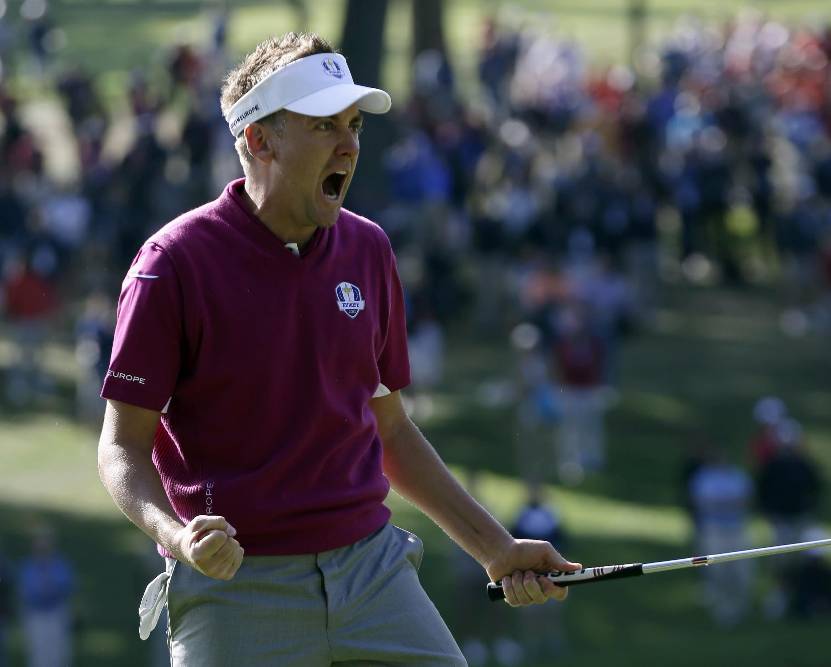 England's Ian Poulter has a remarkable record in the Ryder Cup, winning 12 out of 15 singles. Photo: AP