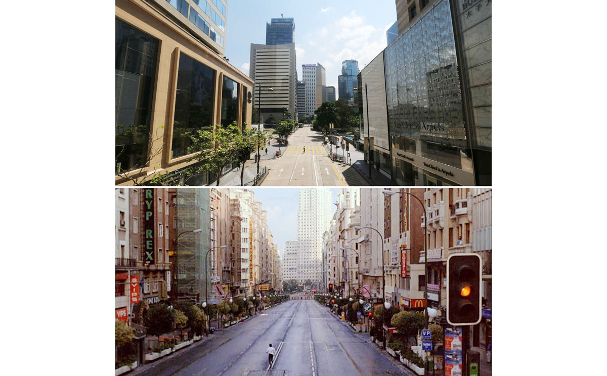 A lone pedestrian enjoys Chater Road in Central to himself at 10.50am on Monday as pro-democracy protests blocked access to what is usually one of Hong Kong’s busiest downtown streets. The scene is reminiscent of the 2001 film Vanilla Sky, in which a character played by Tom Cruise find himself in a deserted Times Square in New York. Photo: SCMP Pictures, David Wong