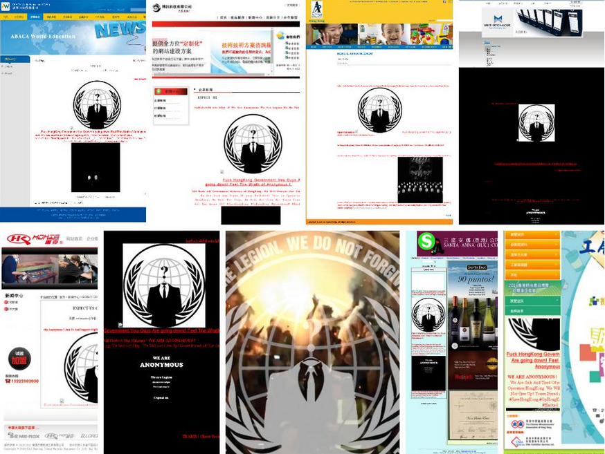 A selection of .hk registered websites attacked by Anonymous. Photo: Screenshot via Twitter