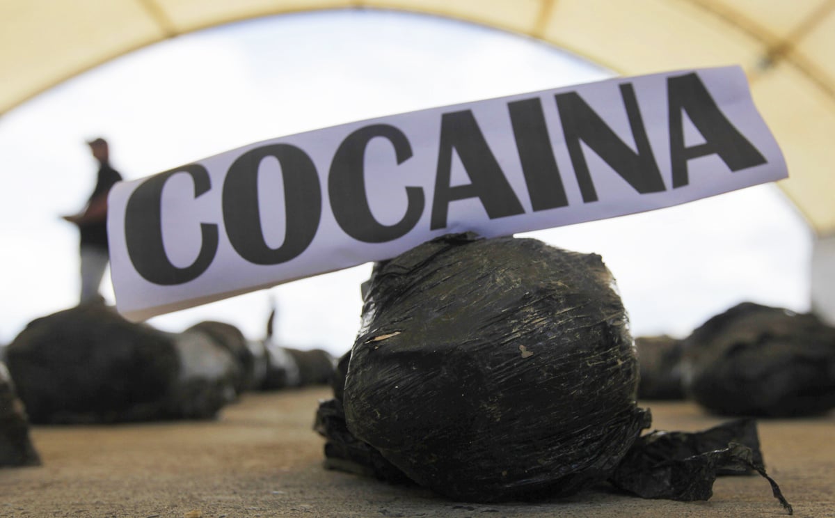 A bag containing seized cocaine is seen at a military base in Tumaco, Colombia. Photo: Reuters