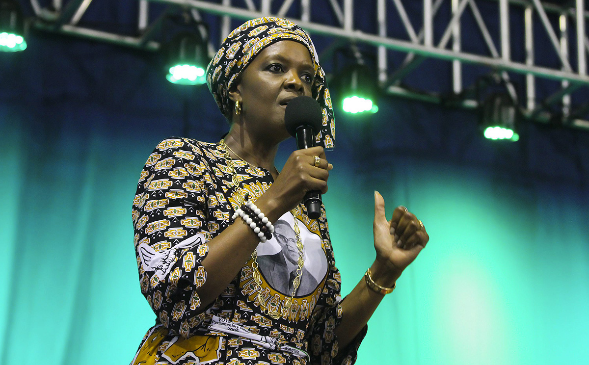 Zimbabwe's first lady Grace Mugabe addresses more than 15,000 Zanu-PF party supporters  in the capital Harare earlier this month. Photo: EPA