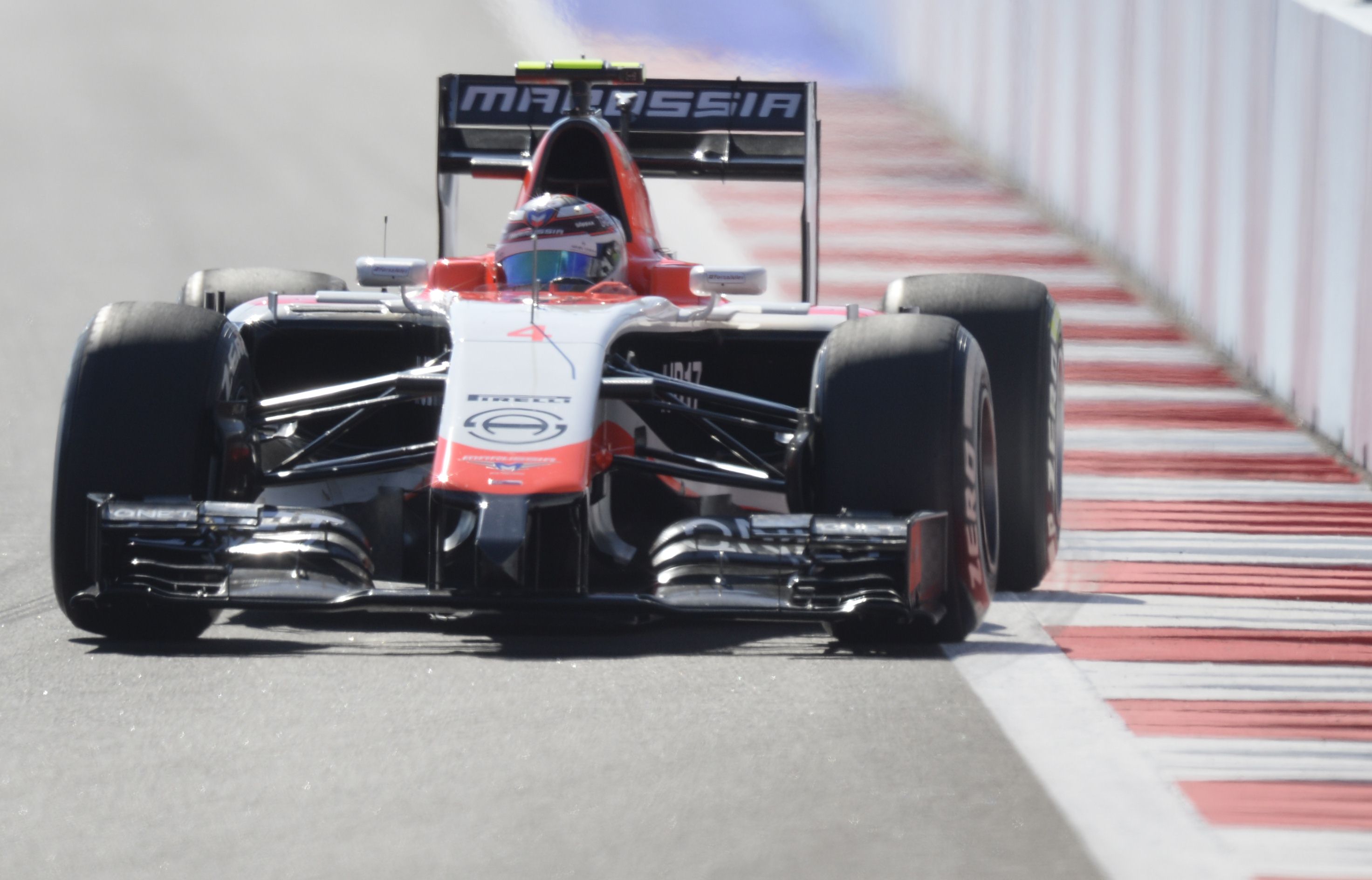 British driver Max Chilton in a free practice session at Sochi for the Marussia F1 team, which administrators shut down on Friday. Photo: AFP