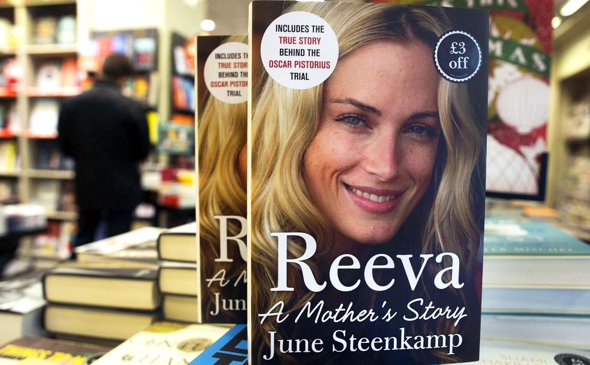 Copies of Reeva: A Mother's Story on sale. Photo: AFP